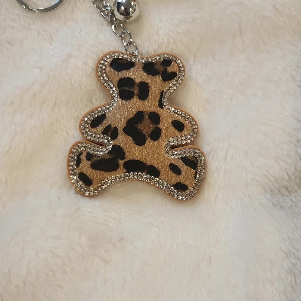 Leopard Print Teddy Bear Keychain Bag Charm